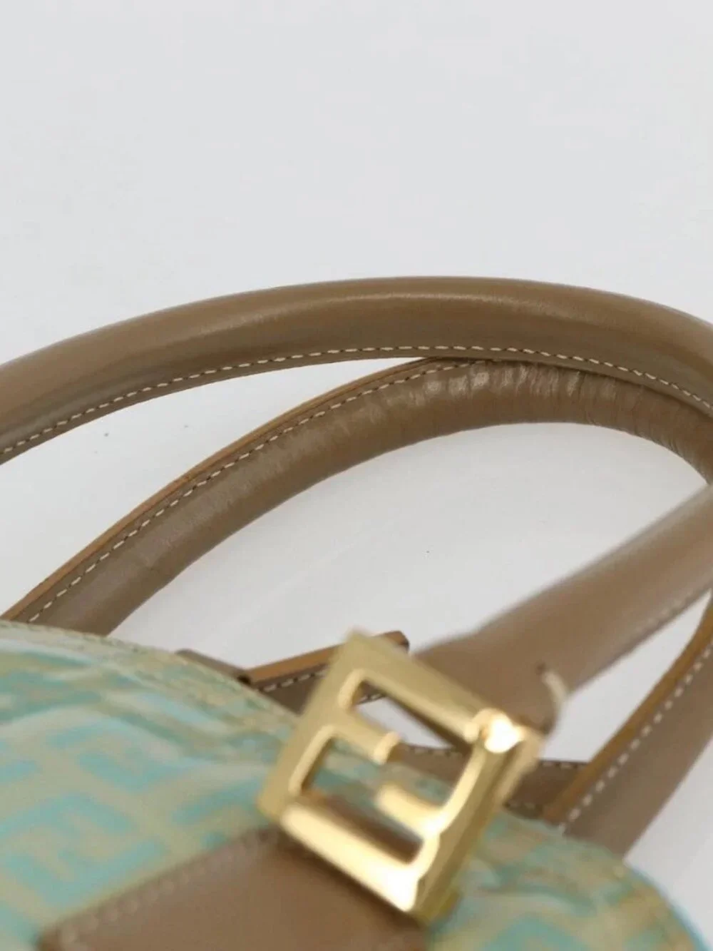 FENDI Zucchino Canvas Hand Bag Enamel Light Blue Gold Auth 159738 - Picture 9 of 16